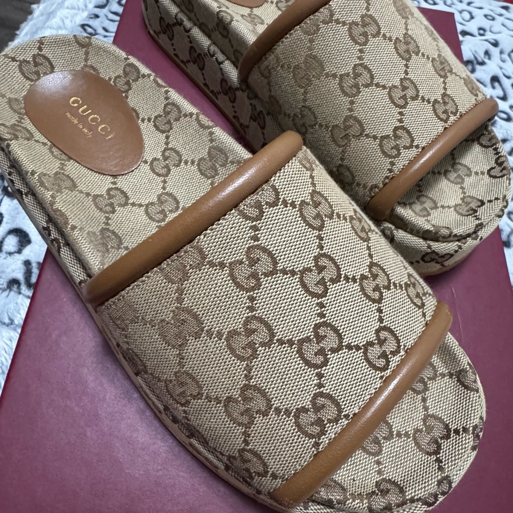 Gucci Women's Tan Monogram Mules